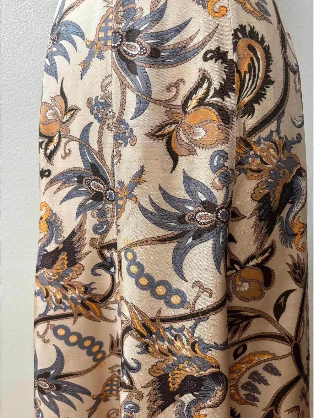 Vintage Batik Print Silk Midi Length Full Skirt